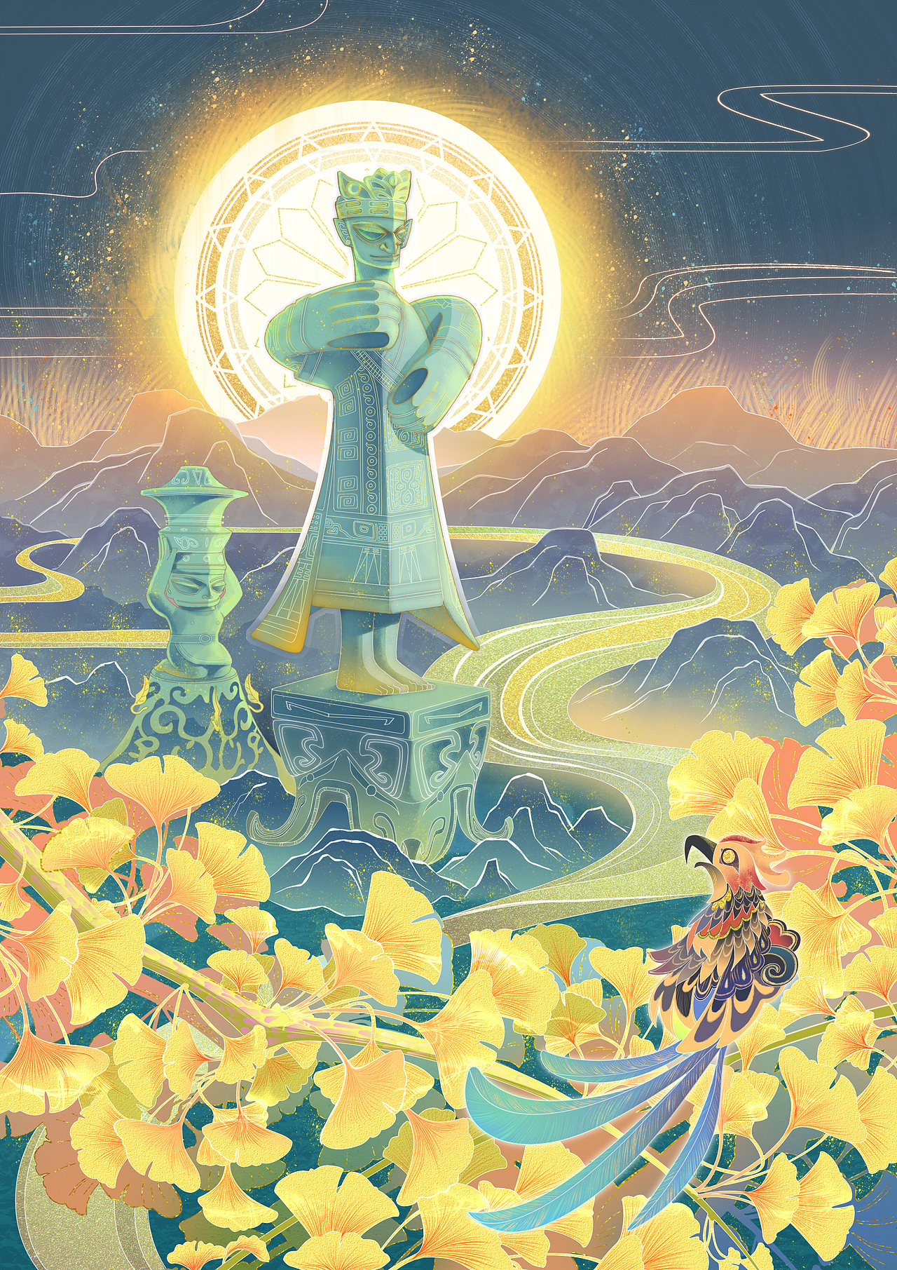 三星堆大立人国潮插画|插画|商业插画|寒涉darkness_原创作品-站酷