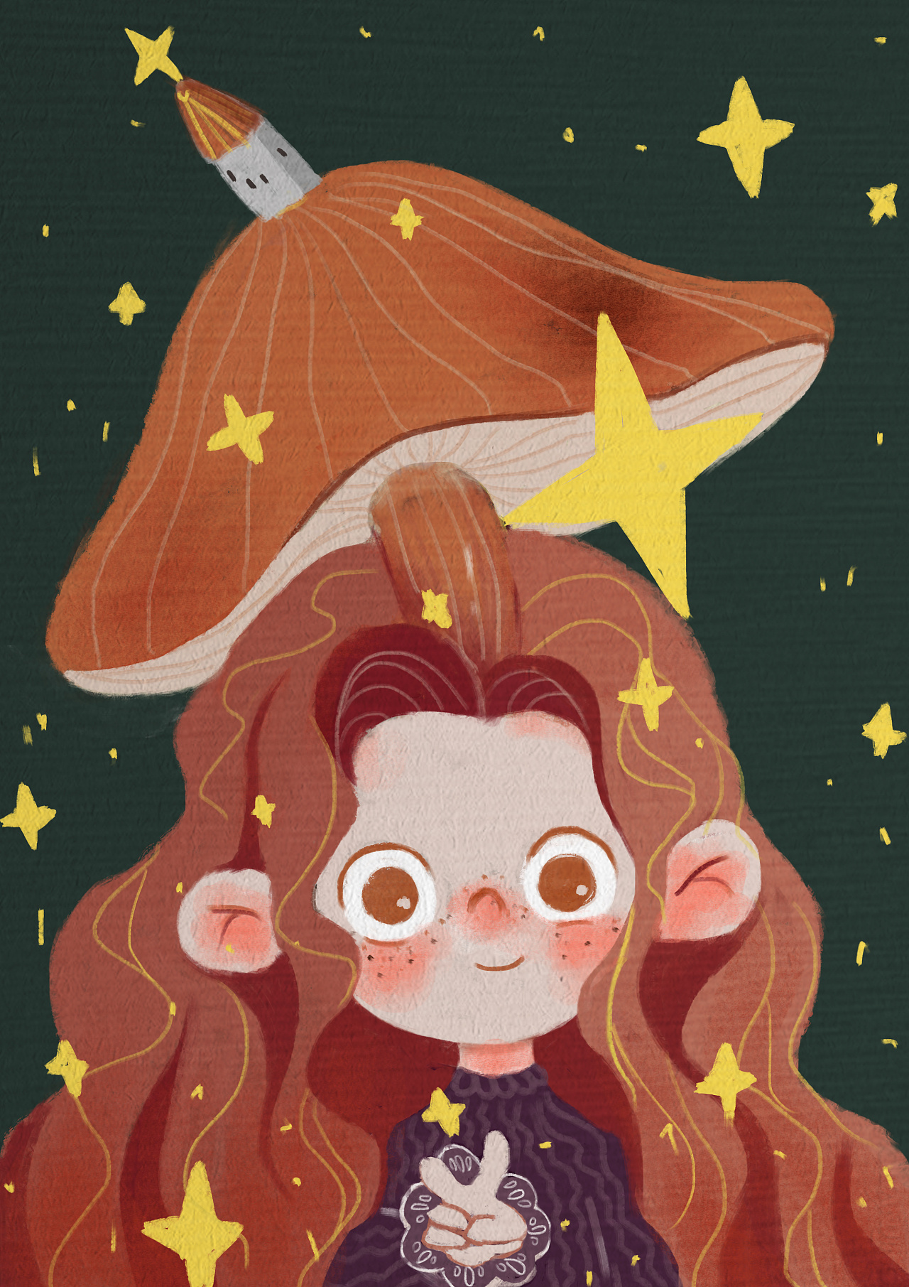 头发上长着蘑菇的姑娘