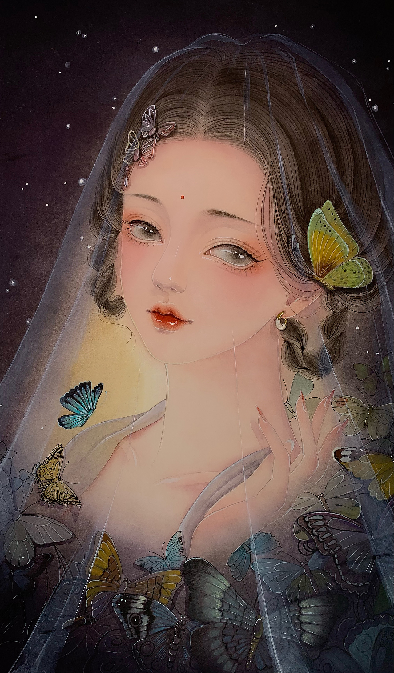 原创水彩插画美女