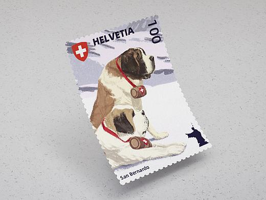 瑞士圣伯纳雪山救援犬邮票设计