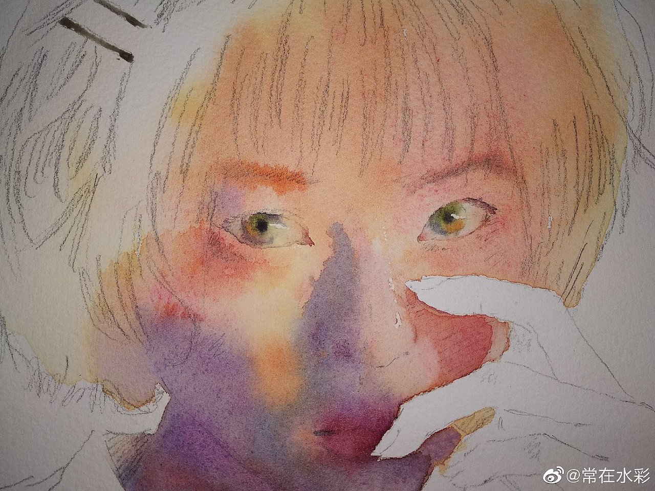 水彩人物脸部铺色