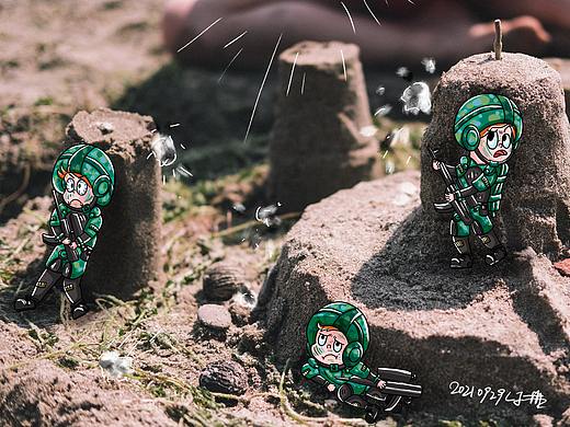 摄影插画沙堡士兵cs枪战