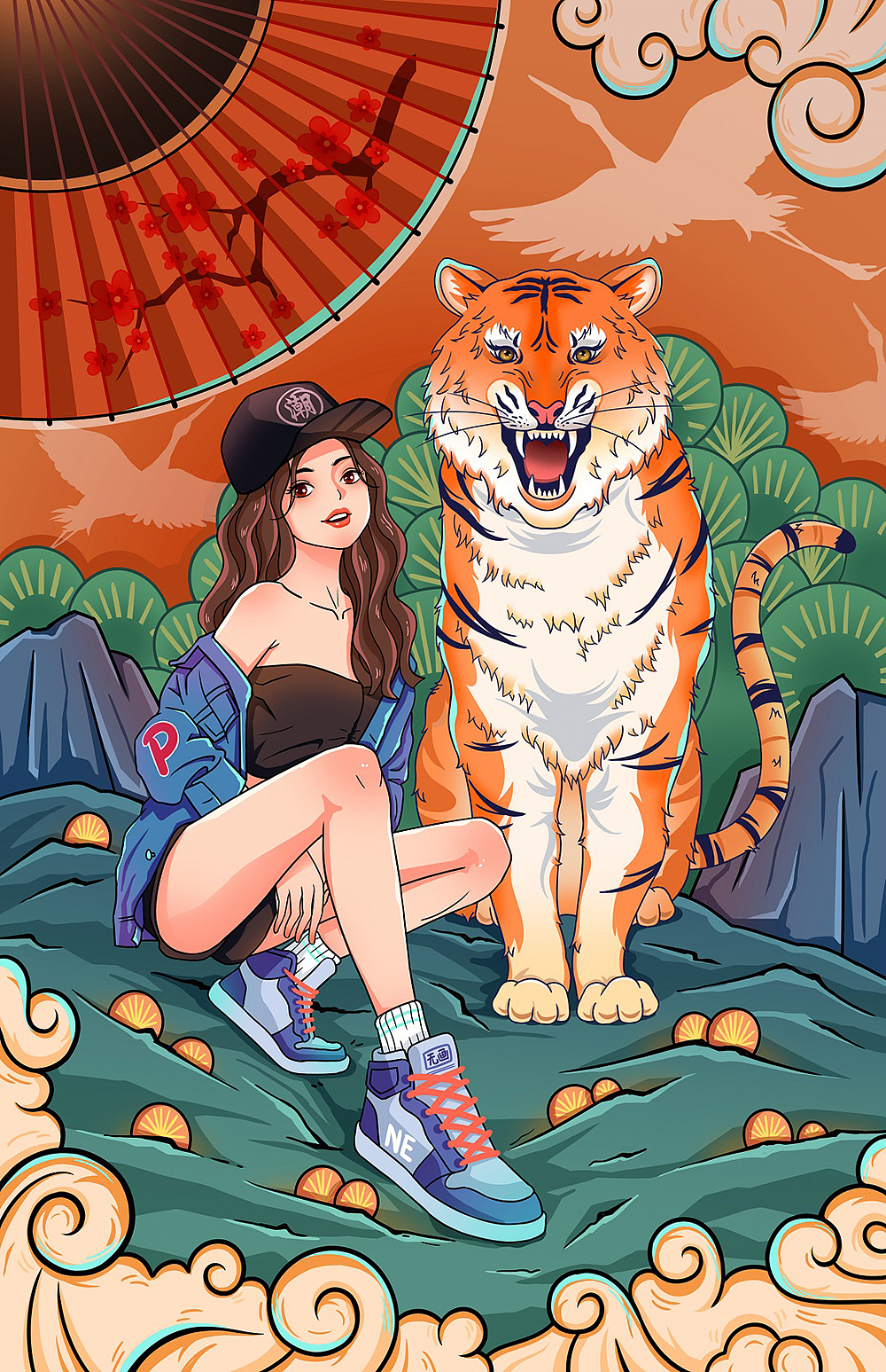 国潮女孩与老虎（图ZMjgwOTQxODM2） - 商业插画 - 站酷设计师无画不弹原创素材 - 站酷ZCOOL