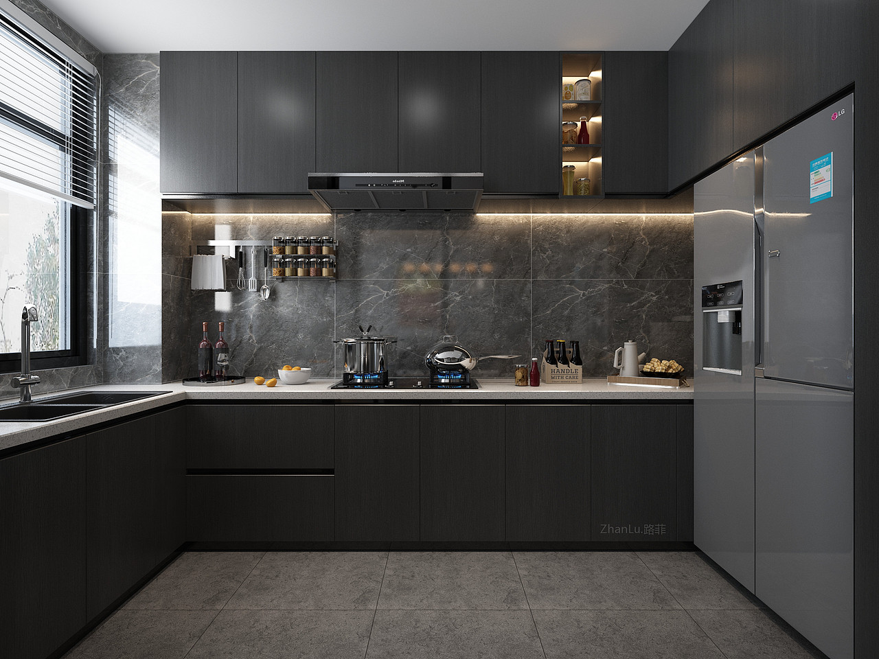 效果表现肯纳设计:大唐贡茶璞仕酒店标签现代家装黑白灰客餐厅全屋