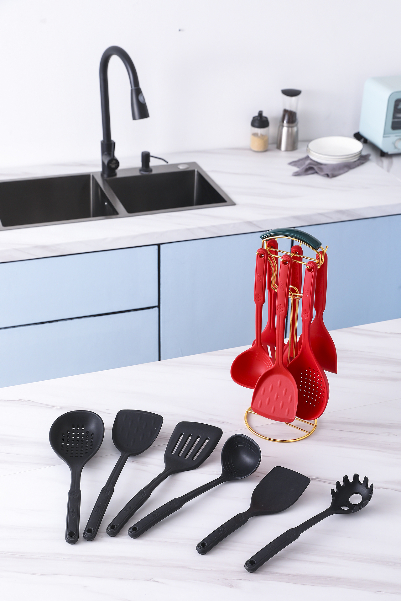 电商产品/硅胶/铲勺/七件套/红/黑