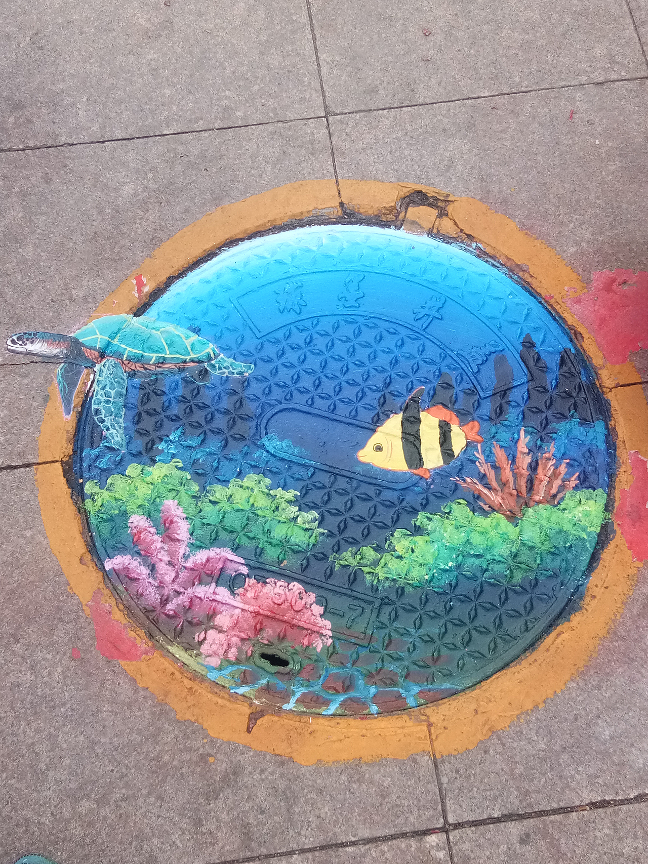 油画井盖3d井盖画