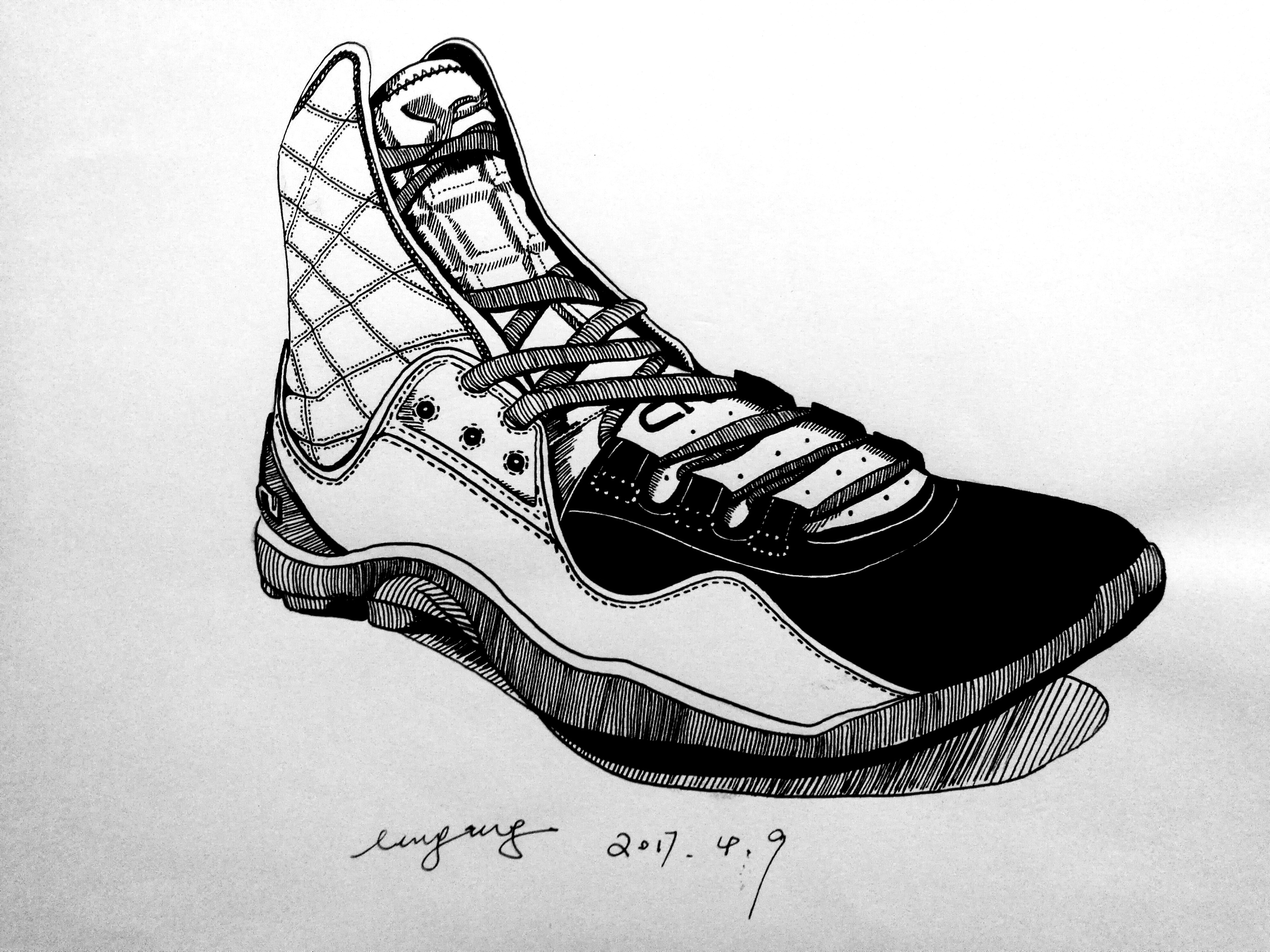 球鞋黑白插画