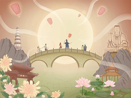 佛山中秋｜國潮插畫（個人主頁-ZNTUxMDk4MTI=） - 商業(yè)插畫 - 站酷設(shè)計師渺粒原創(chuàng)素材 - 站酷ZCOOL