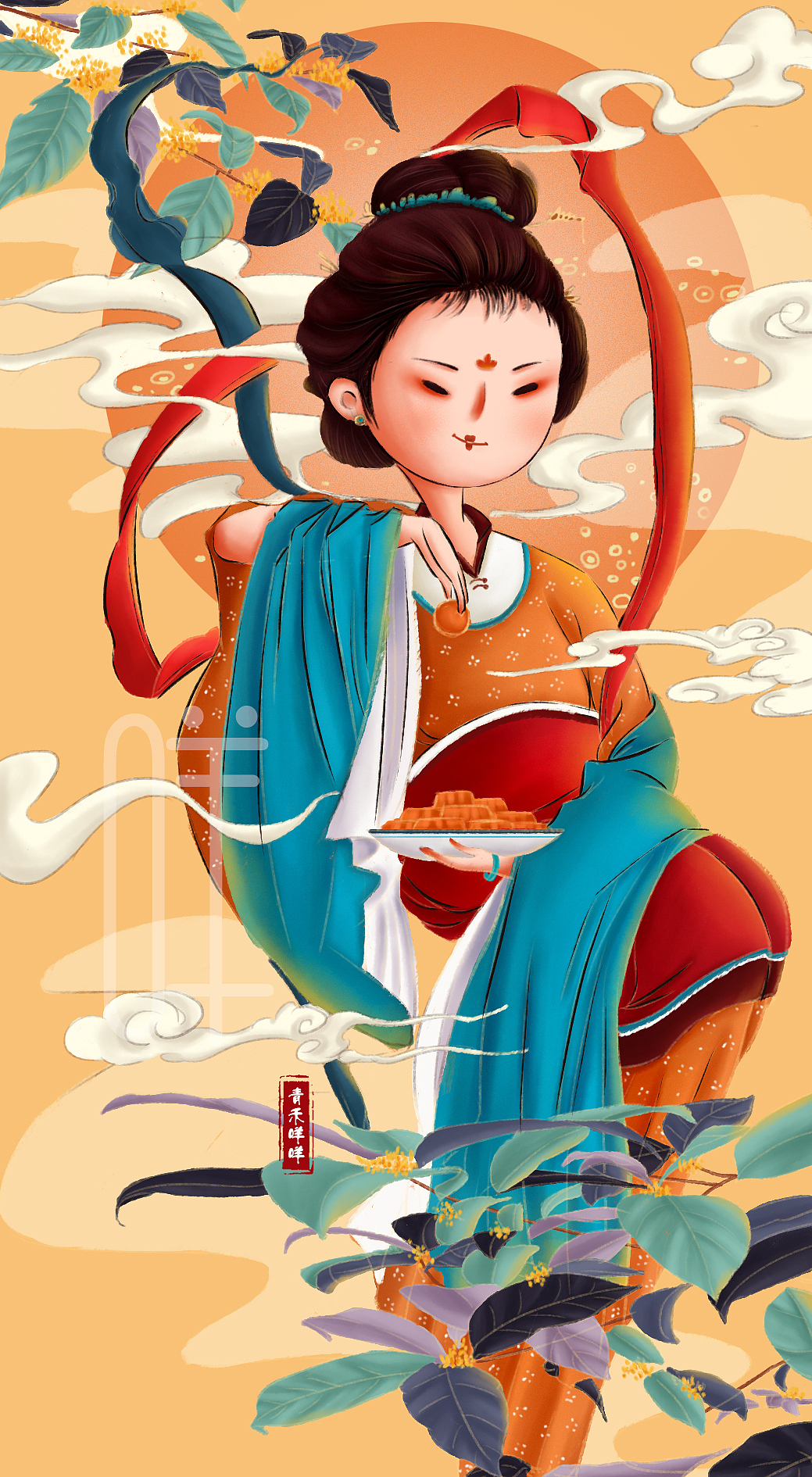 月饼包装插画设计（图ZMTk0NTI3MTQ0） - 商业插画 - 站酷设计师青禾咩咩原创素材 - 站酷ZCOOL