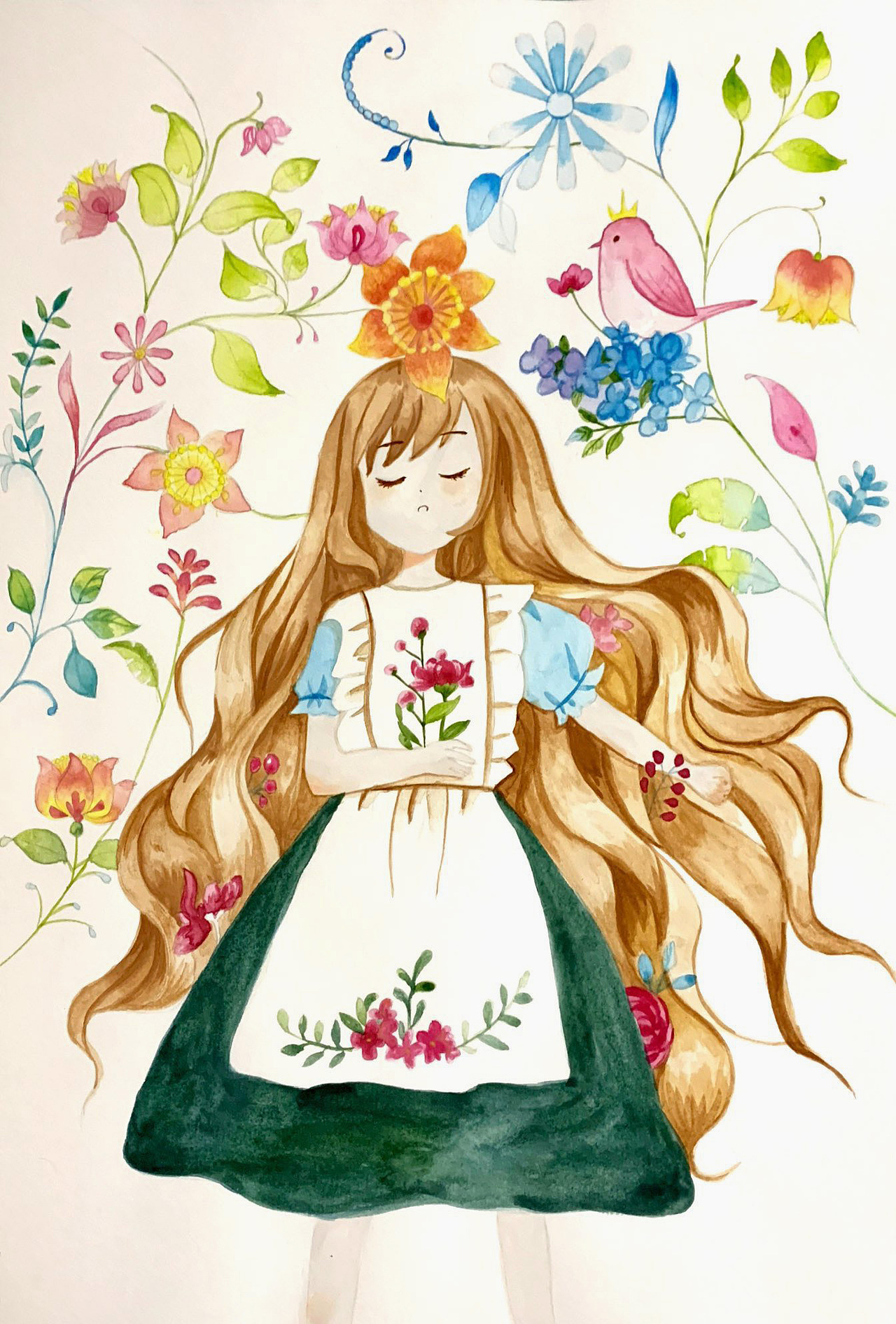 少女的梦小清新手绘插画习作