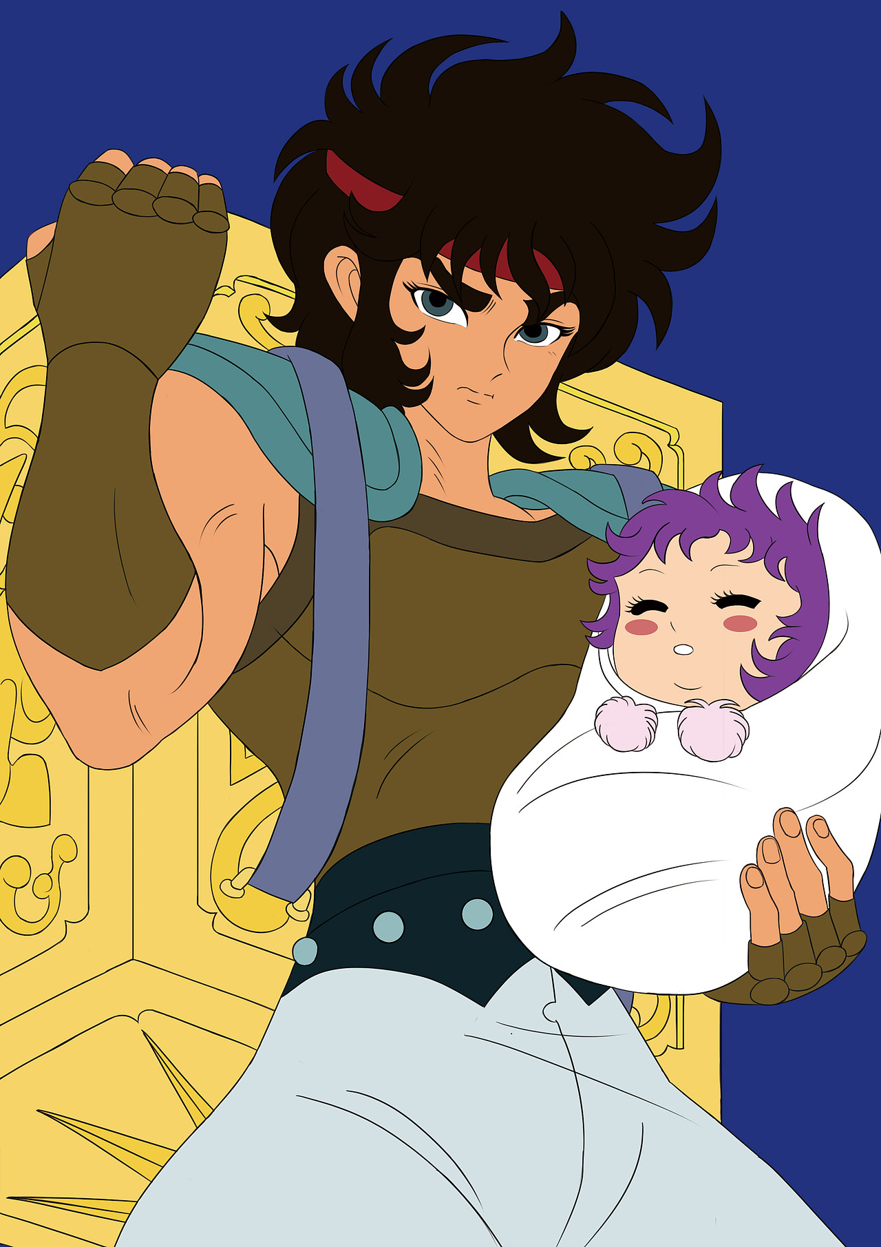 抱着婴儿雅典娜的射手座黄金圣斗士艾洛斯