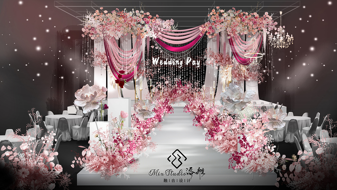 甜美粉白婚礼效果图