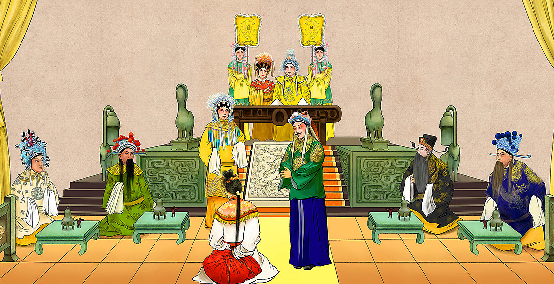 两幅古代人物层板画