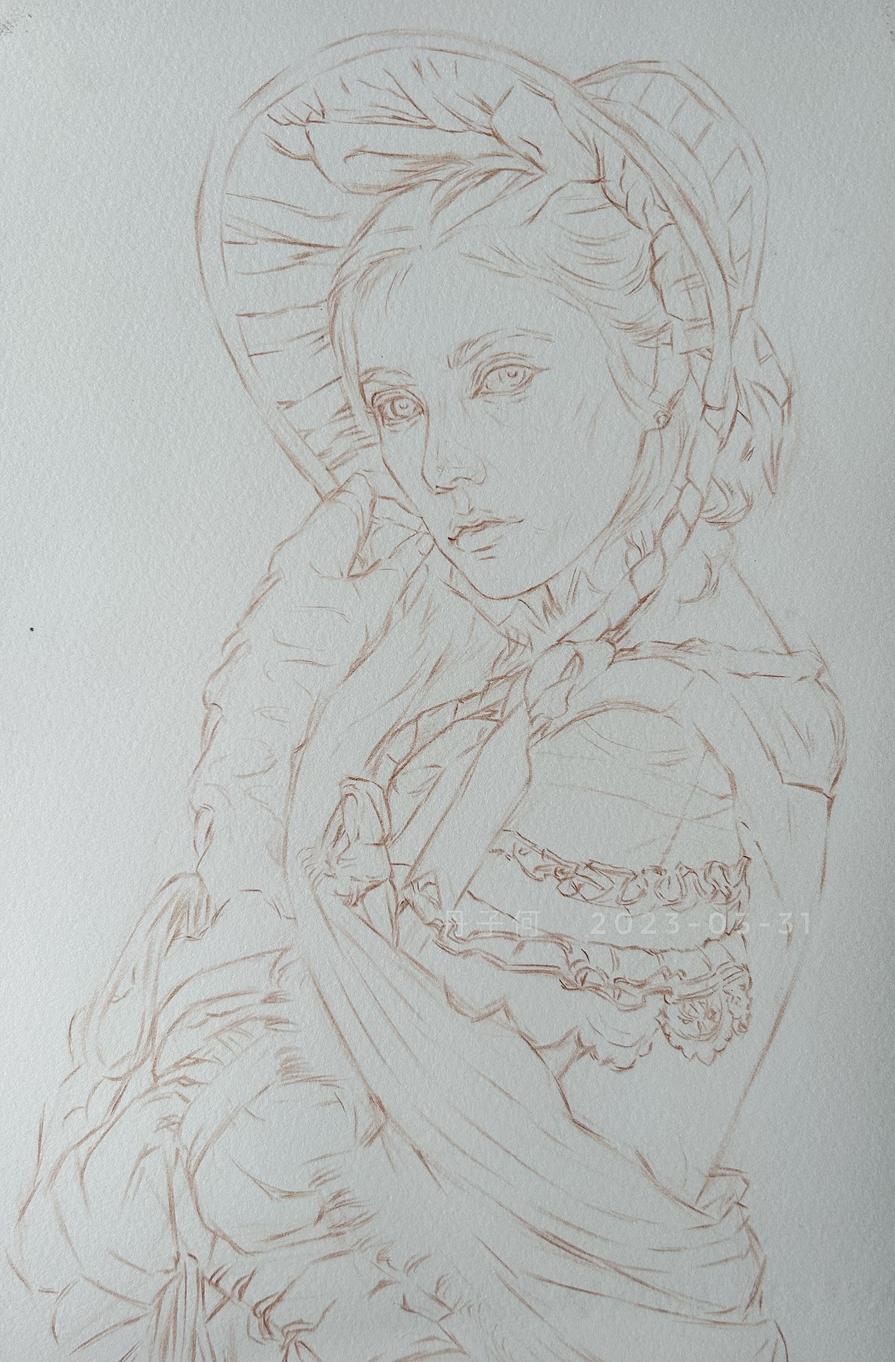 彩铅人像 - 《暖冬与复古女》
