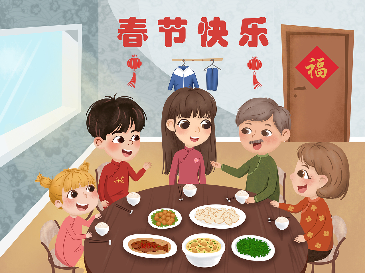 春节气氛儿童插画