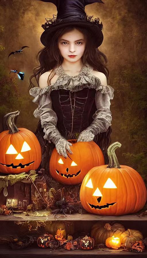 数画AI绘画创作的万圣节巫女