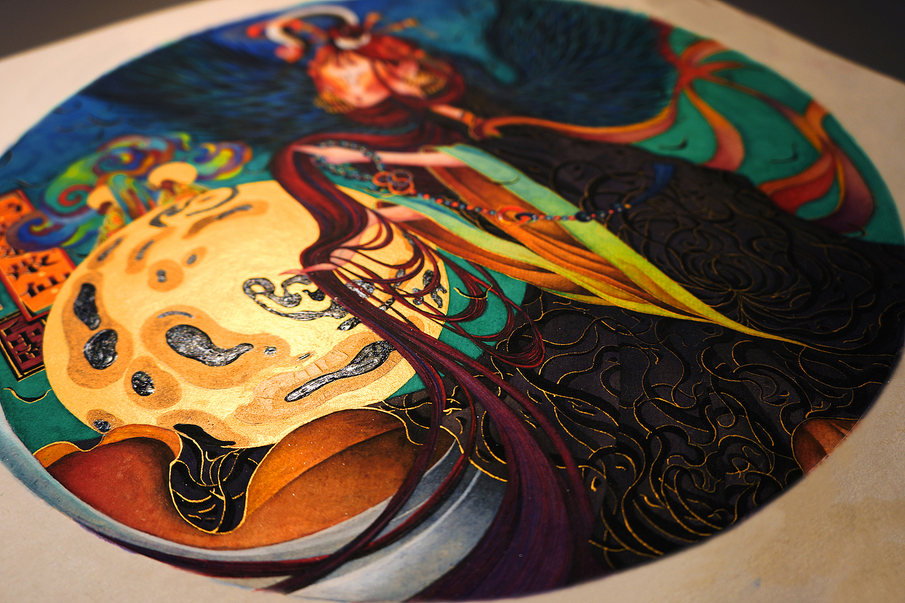 《乌翼逍散仙.晚岸.须臾.望潮》白中南颜彩水墨-人川集