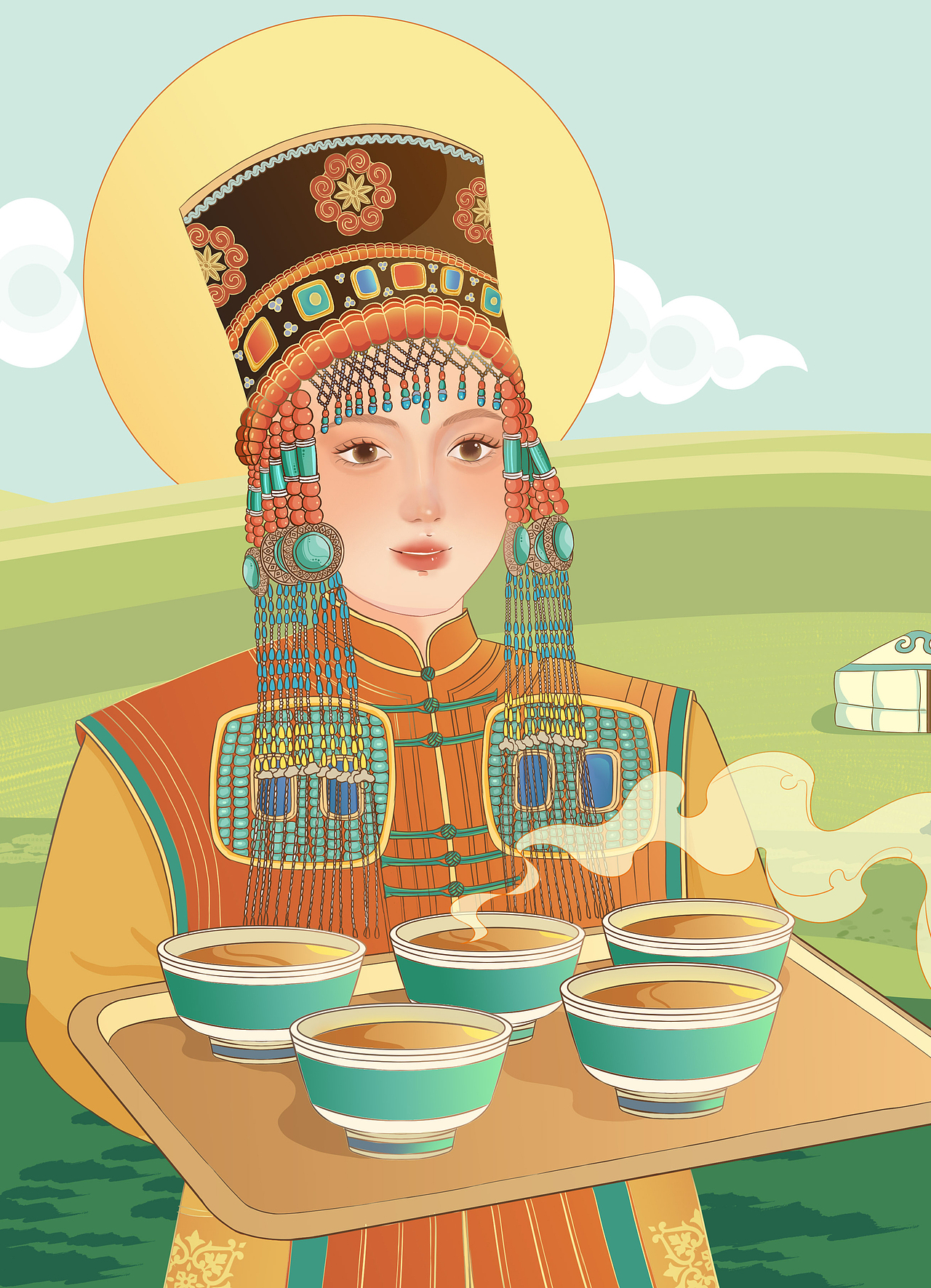 鄂尔多斯蒙古奶茶插画包装设计（图ZMzM1OTQ0MTQ0） - 艺术插画 - 站酷设计师珈瑜原创素材 - 站酷ZCOOL