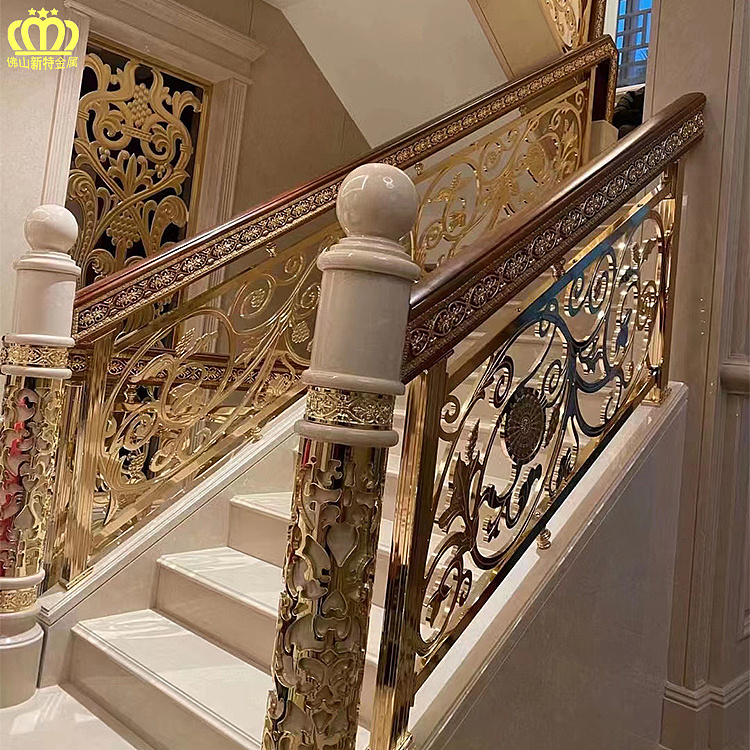 豪华别墅旋转楼梯铜镀金色护栏