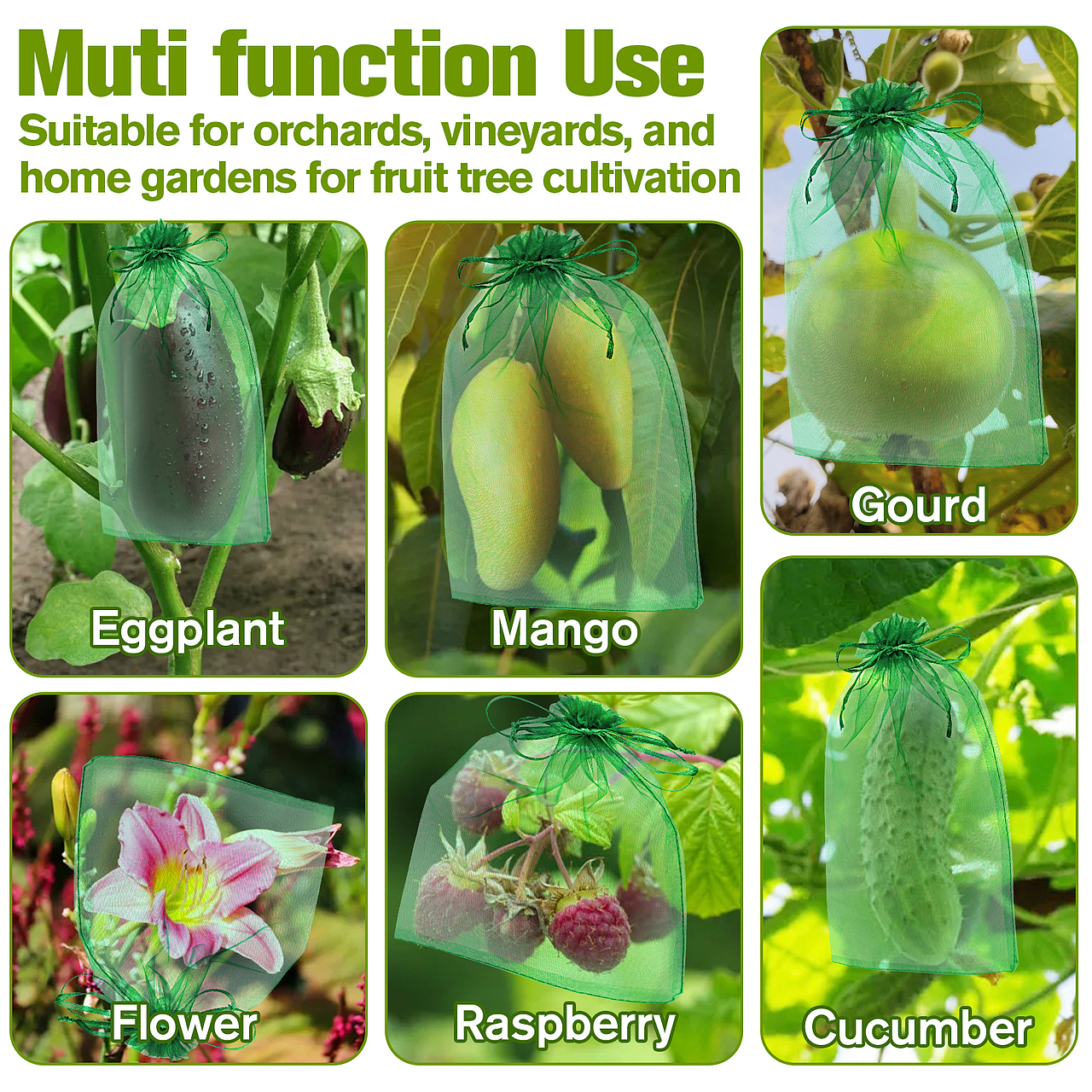 亚马逊主图a+设计-蔬菜水果绿色纱布袋-庄稼种植保护袋