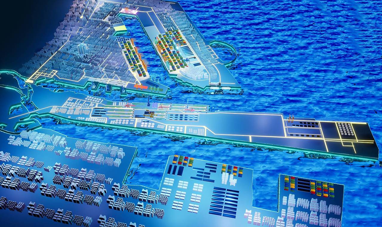 某港口的数字孪生渲染图,包括渲染图及unreal夜景图,仅供展示关注私信