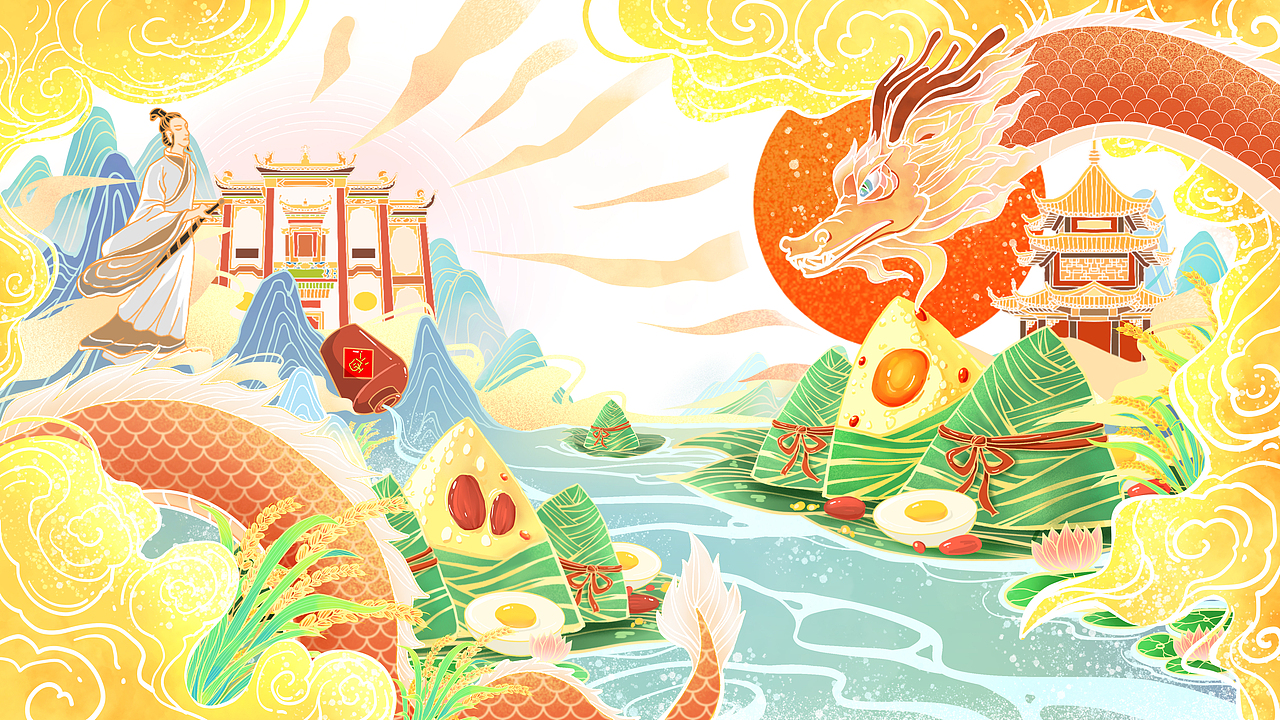 国潮风中国风端午节插画