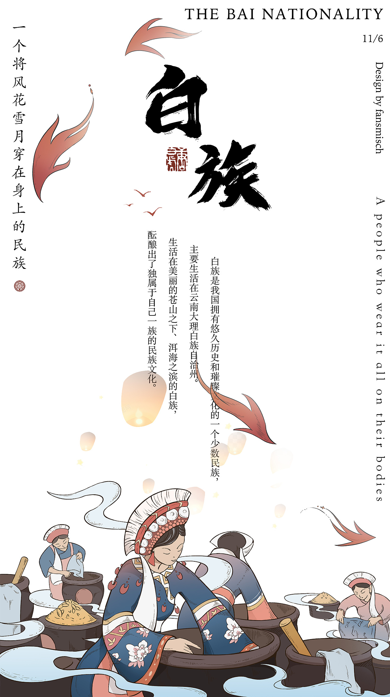 白族|苗族少数民族系列插画 城市插画 非遗插画