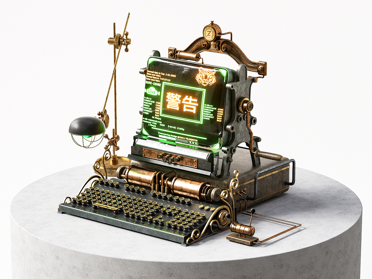 C4D产品写实渲染-破旧复古风电脑 合成材质练习