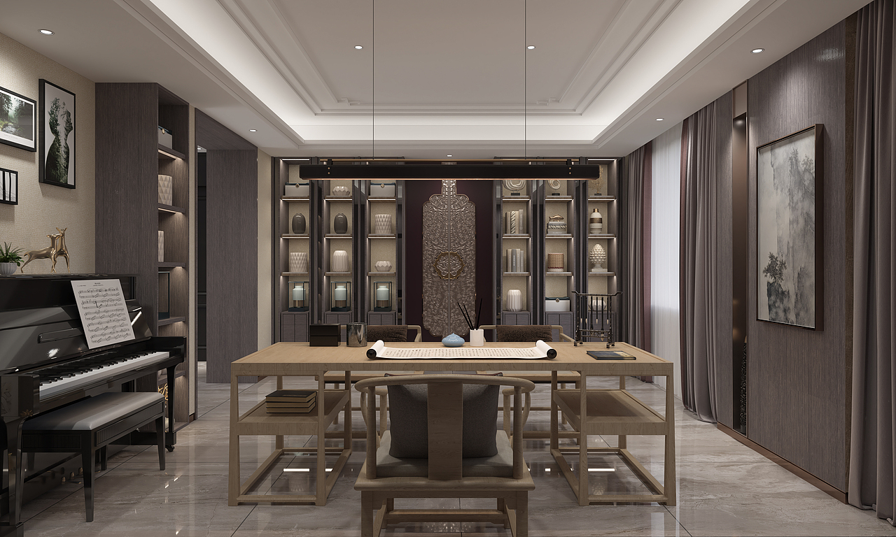 铝板精雕迎客松圆形壁画 中式玄关书房背景墙金属壁画