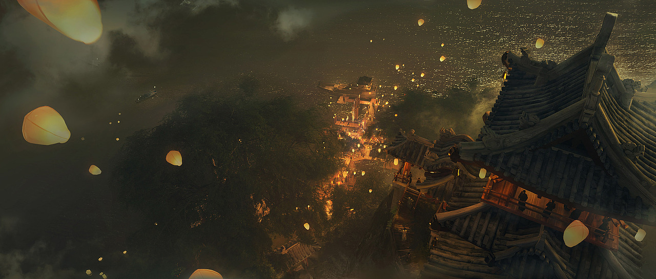 山镜 - 夜市桥边水，春风寺外船（图ZMzMxNDE2NTY0） - 游戏原画 - 站酷设计师JC大聪原创素材 - 站酷ZCOOL