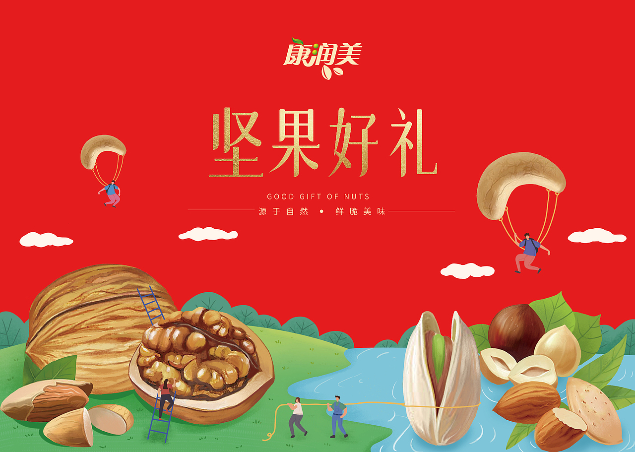 横县康润美品牌坚果新年插画礼盒