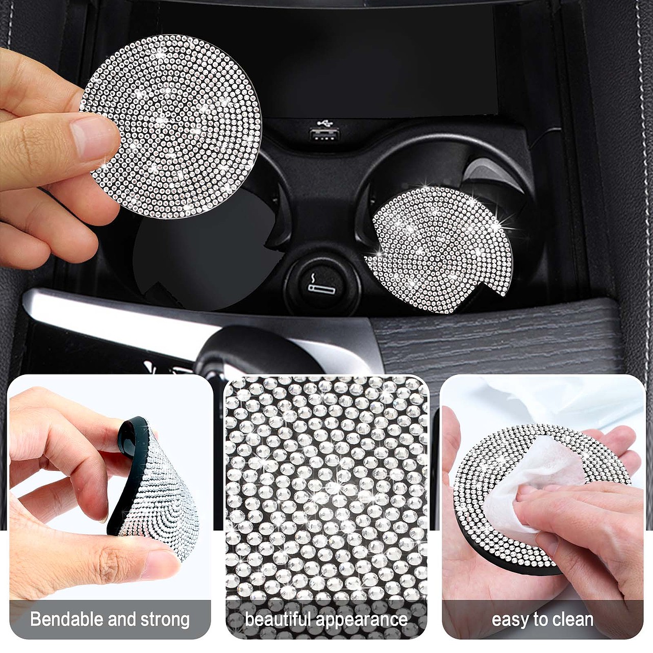 4件镶钻汽车杯垫套装