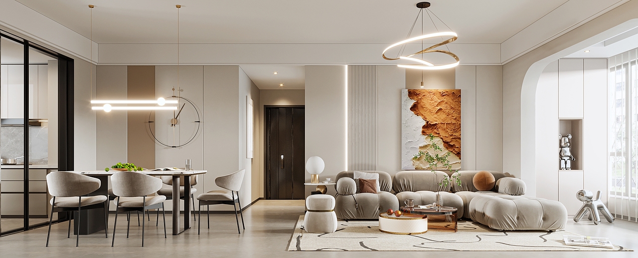 现代奶油客餐厅效果图