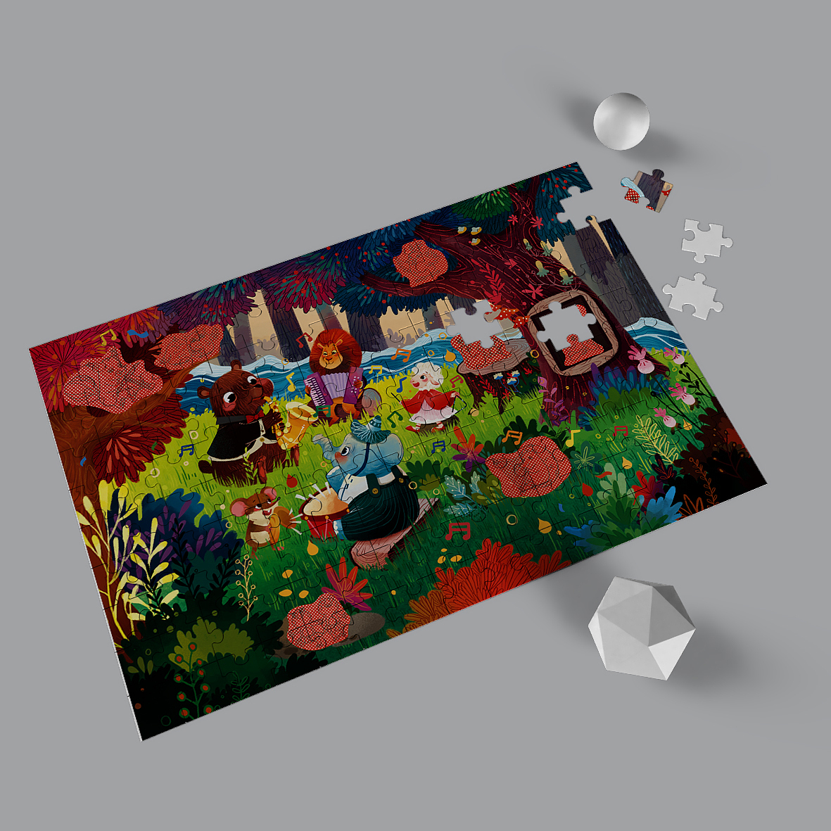 《森林音乐会》拼图项目（图ZMzAyNDMzNjA0） - 商业插画 - 站酷设计师比巴卜酱原创素材 - 站酷ZCOOL