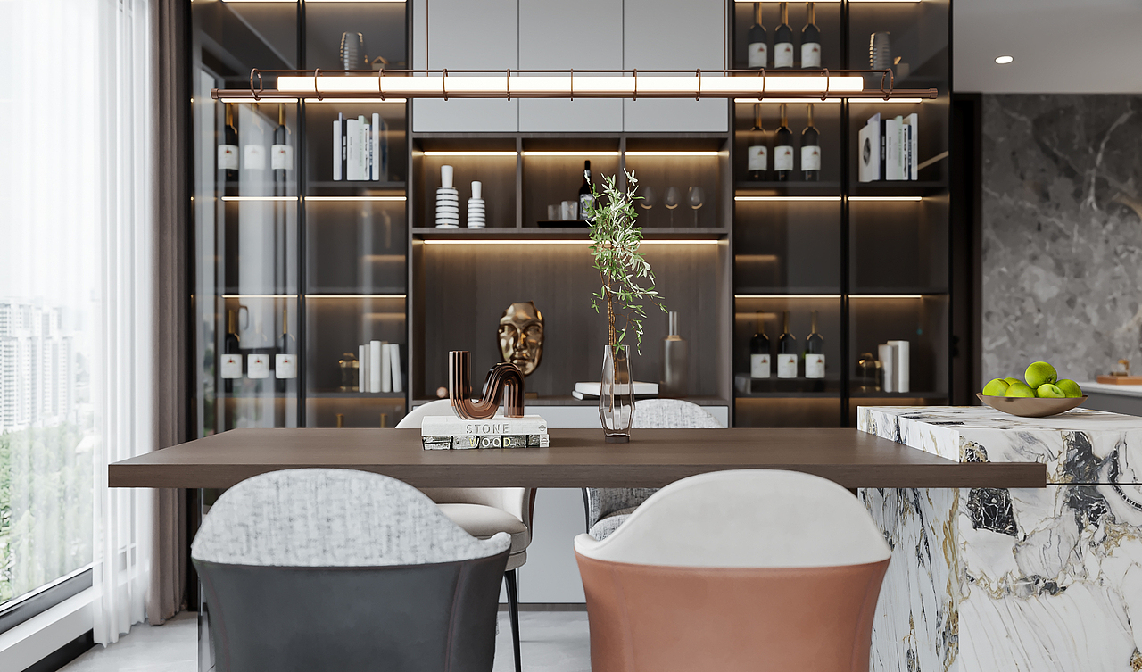 现代黑白灰客餐厅效果图设计