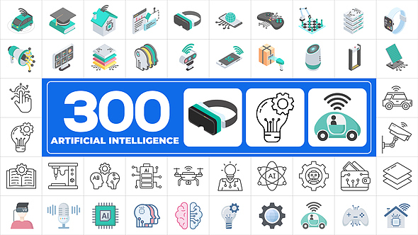 AE模板|简洁动态人工智能图标包展示动画片头开场