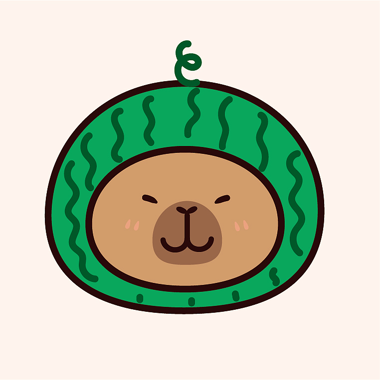 卡皮巴拉水豚萌萌IP卡通形象插画水果系列