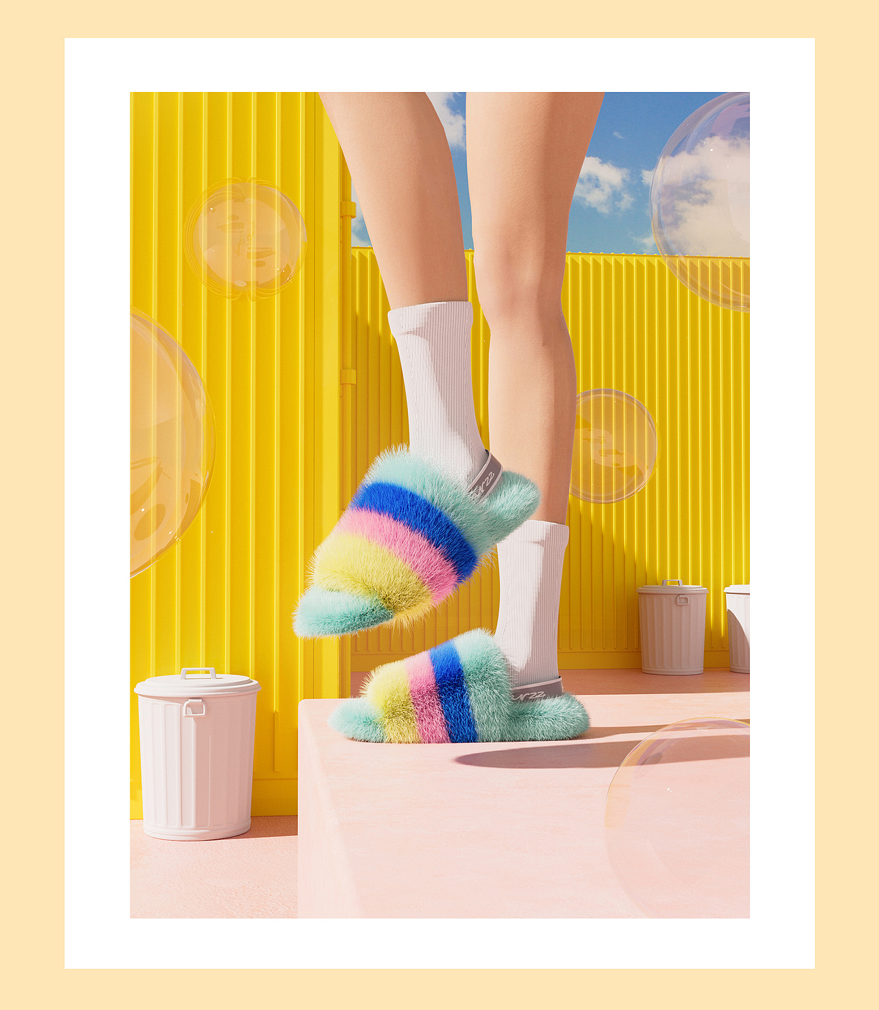 一组棉拖鞋场景渲染