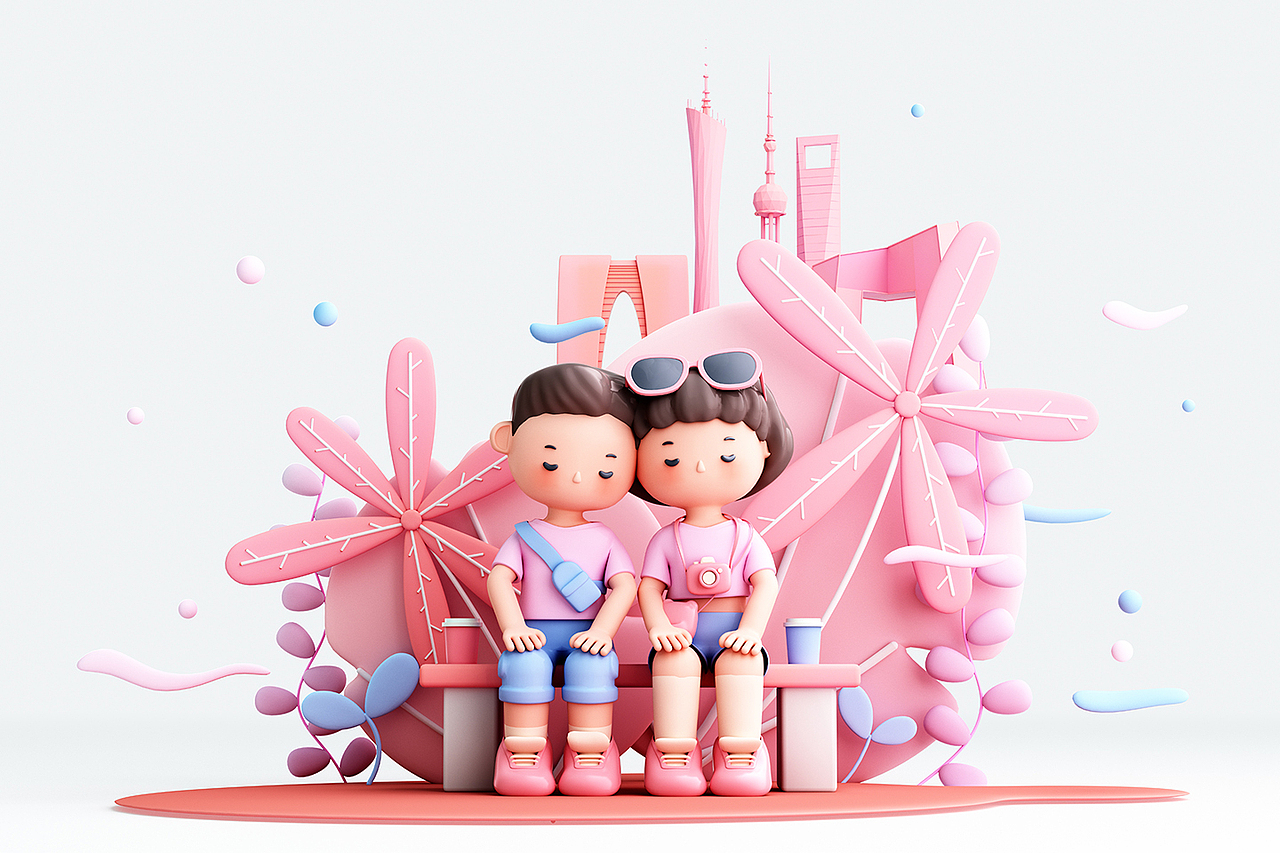 3D渲染的人物与家庭