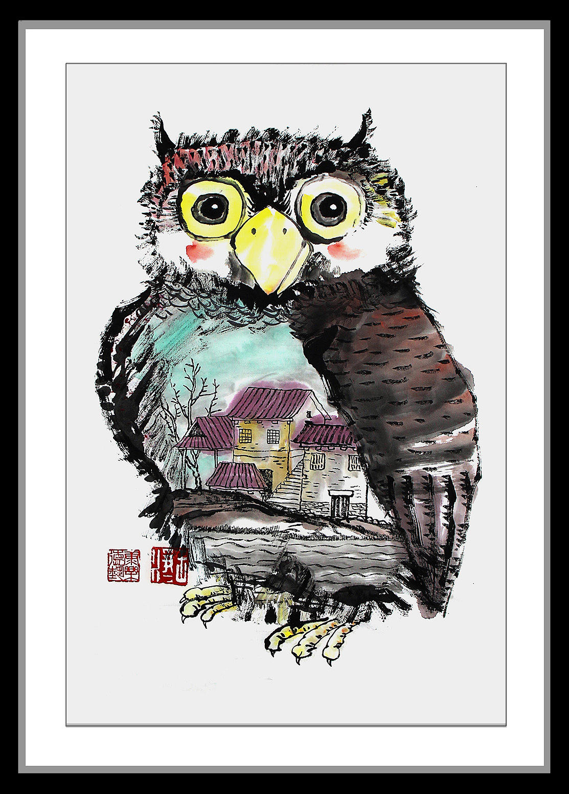 36幅萌趣水墨猫头鹰系列插画 用水墨画猫头鹰（图ZMjk4MDM0MjQ0） - 绘画 - 站酷设计师画儿晴天原创素材 - 站酷ZCOOL