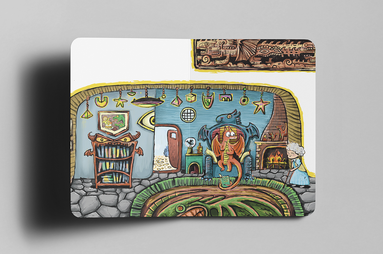 桥梁书《读书太快的喷火龙》与《世界上最大的书》插画