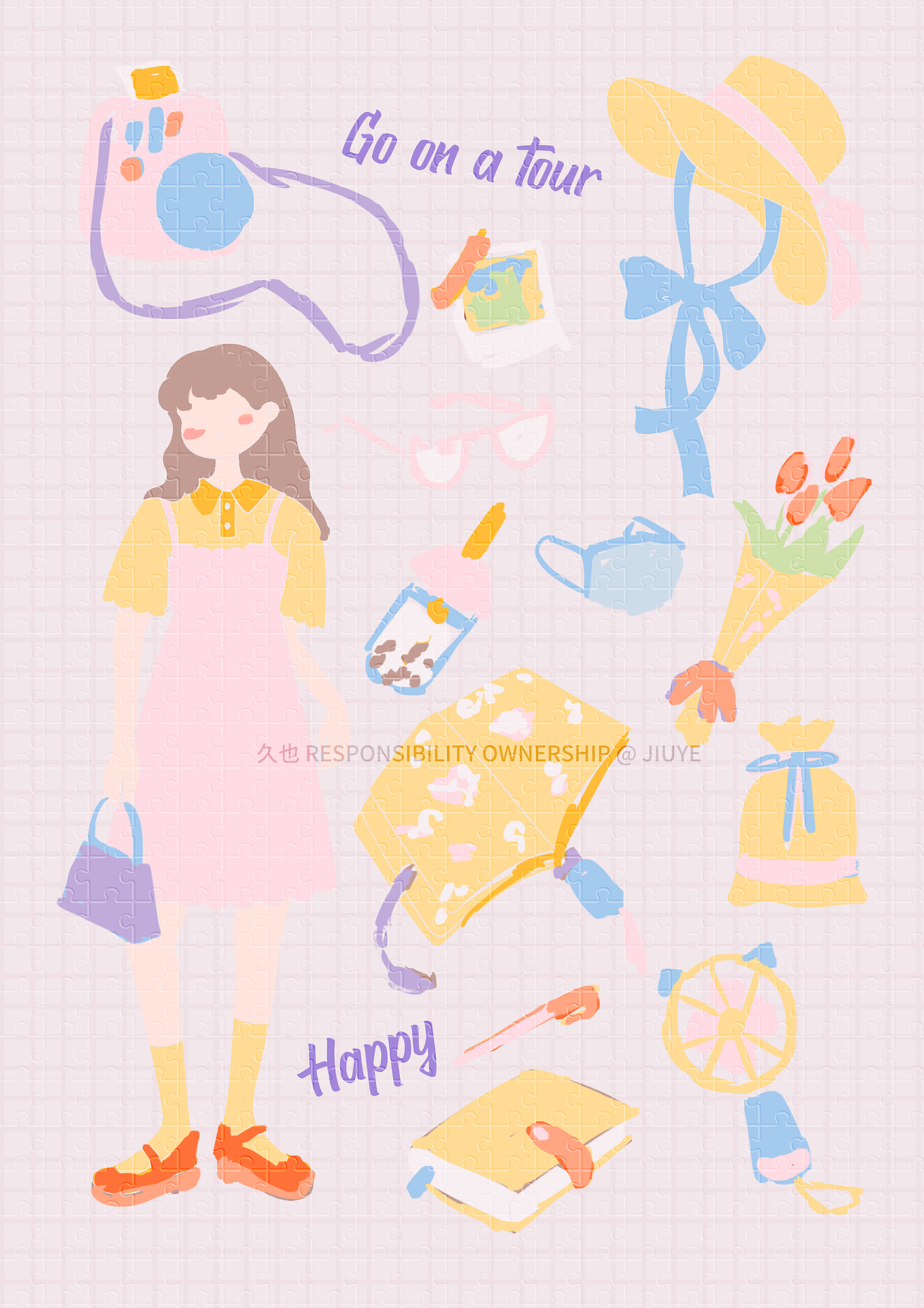 扁平描边风格人物系列小物件插画合集(共3个主题)