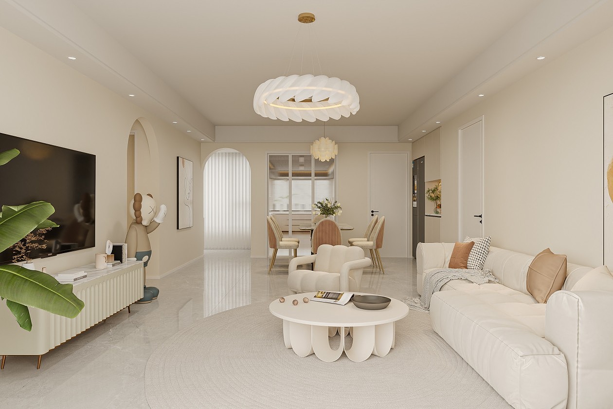 奶油风客餐厅效果图表现