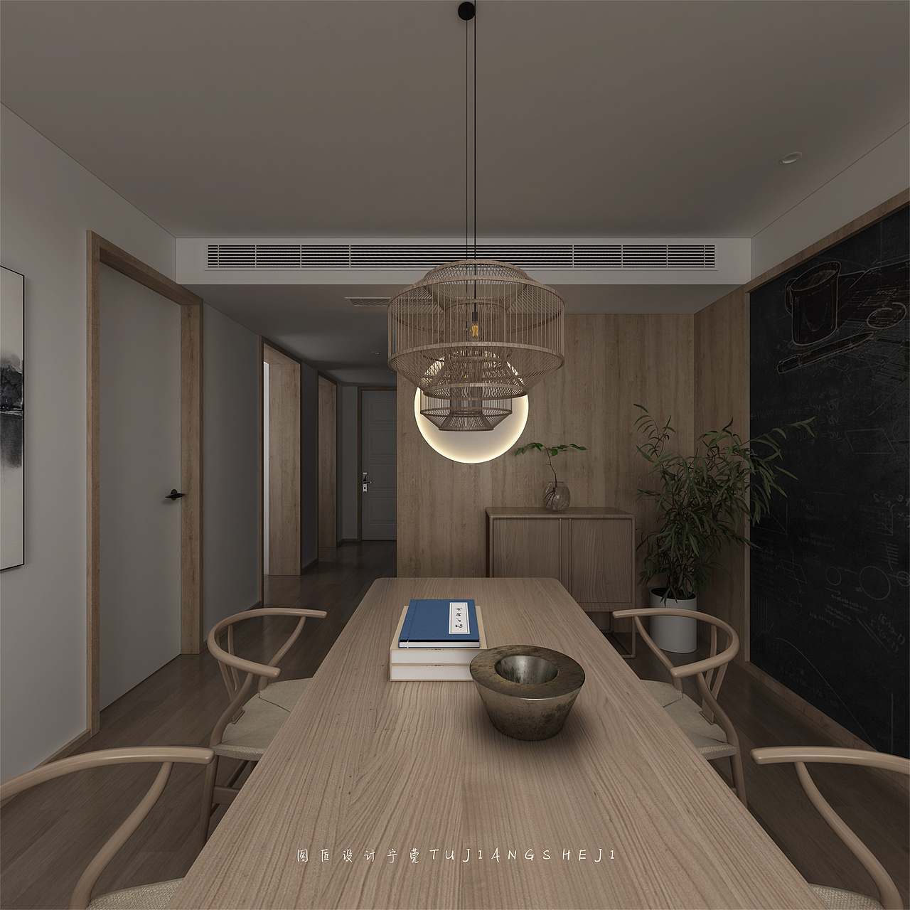 简约原木风的空间,加入中式的软装,安静又禅意