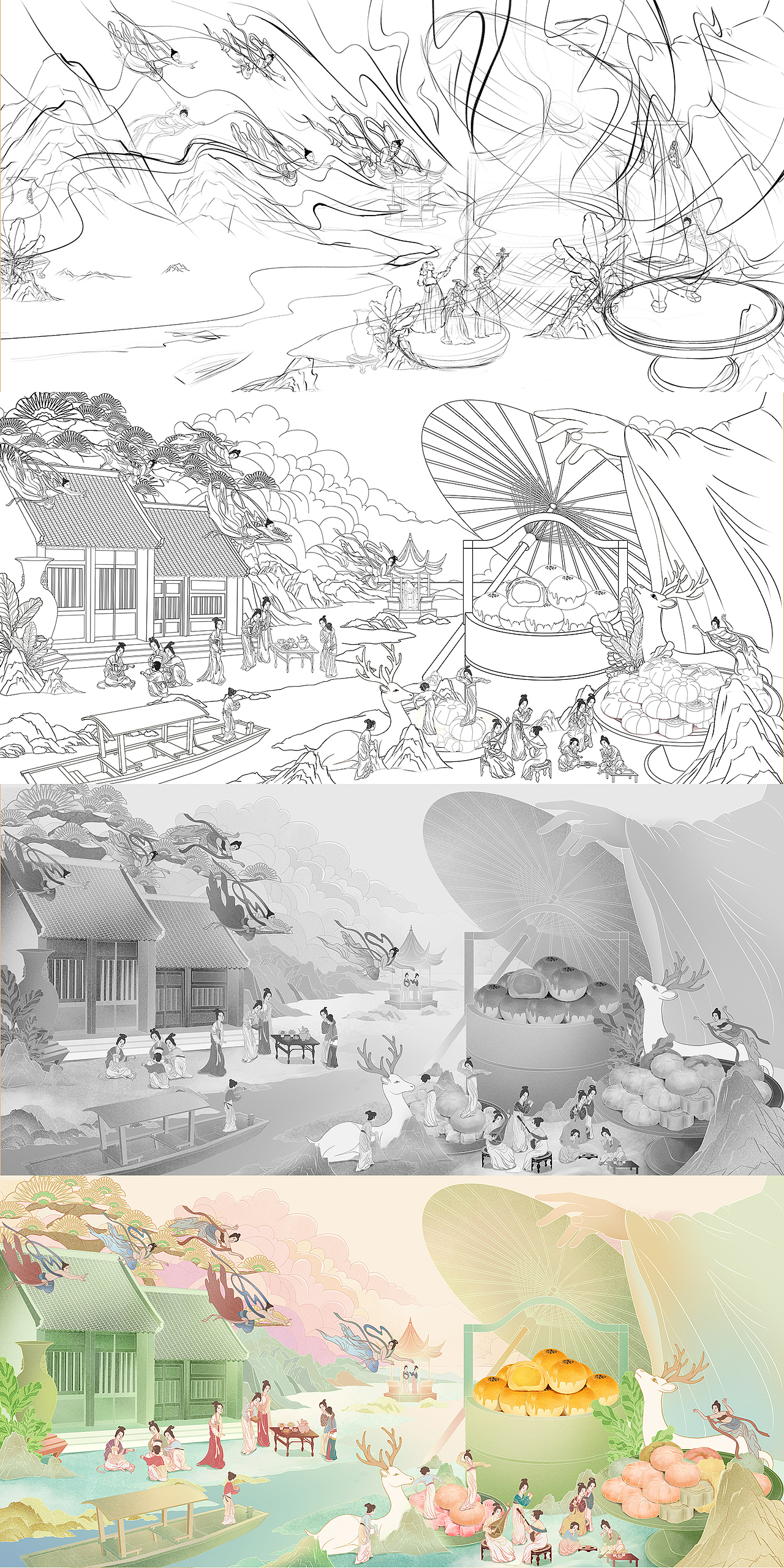 解禁|国风新中式糕点包装插画延展（第二版）（图ZMzQxNzMyMTA0） - 创作习作 - 站酷设计师四品八问原创素材 - 站酷ZCOOL