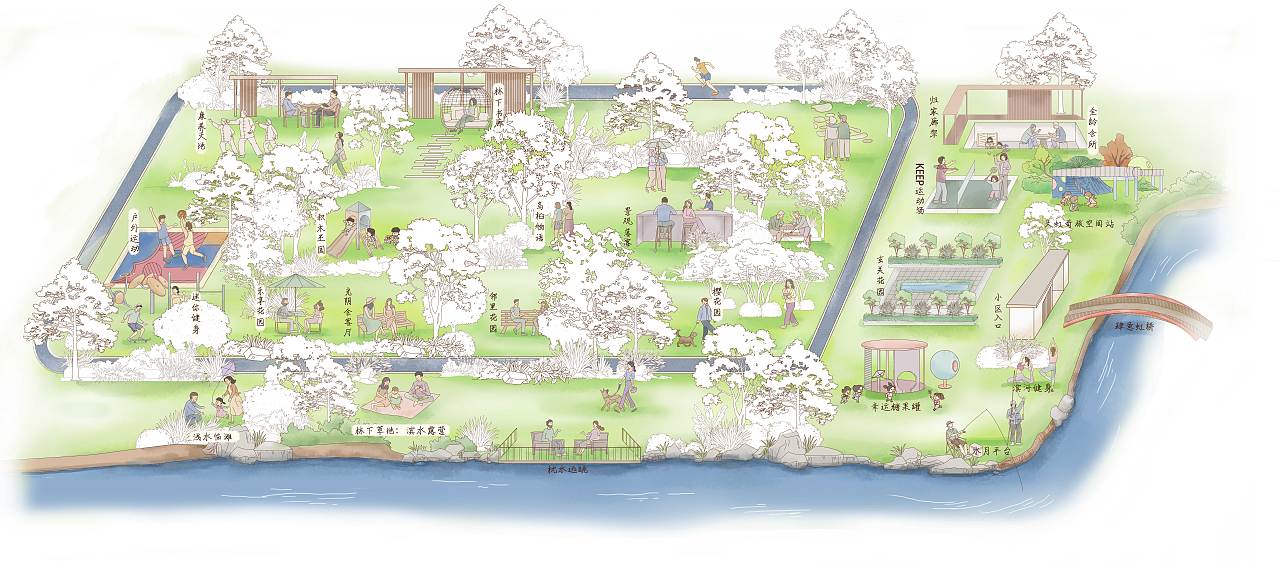 地產(chǎn)插畫-天虹·名廬園林生活（圖ZMzcwNjE3NTM2） - 商業(yè)插畫 - 站酷設(shè)計(jì)師左肩有只鬼原創(chuàng)素材 - 站酷ZCOOL