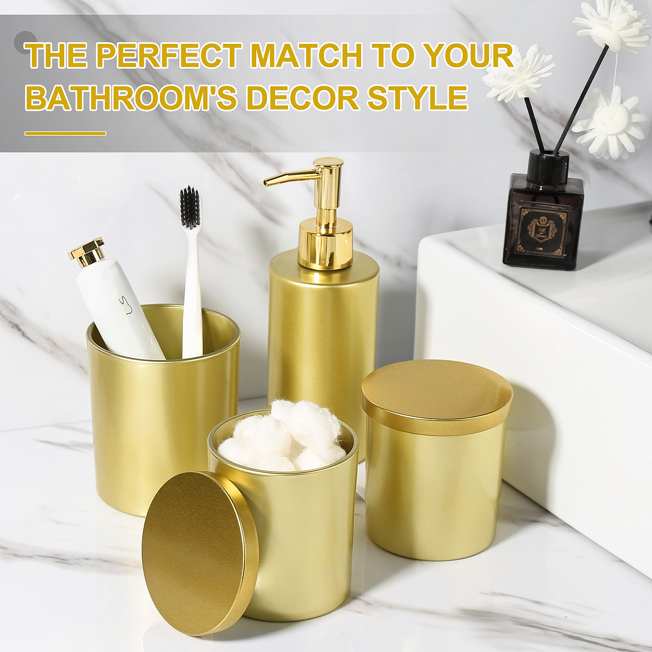 亚马逊浴室用品玻璃金色卫浴产品拍摄主图A+图片设计