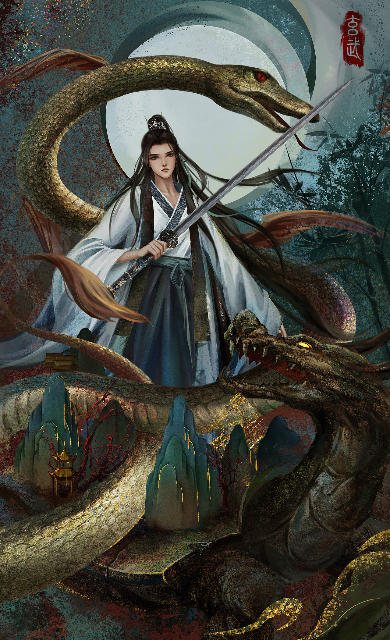 号监兵神君;南方朱雀为火,号陵光神君;北方玄武为水,号执明神君