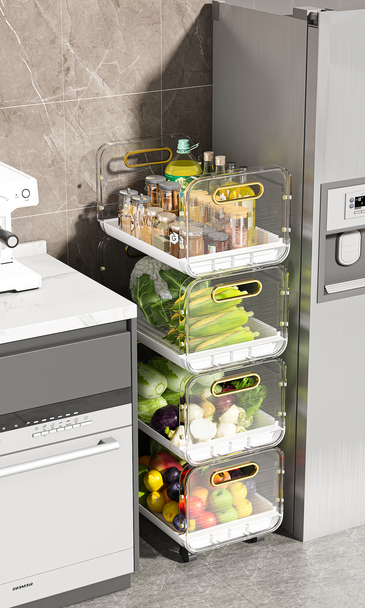 厨房透明多层蔬菜置物架3D渲染C4D