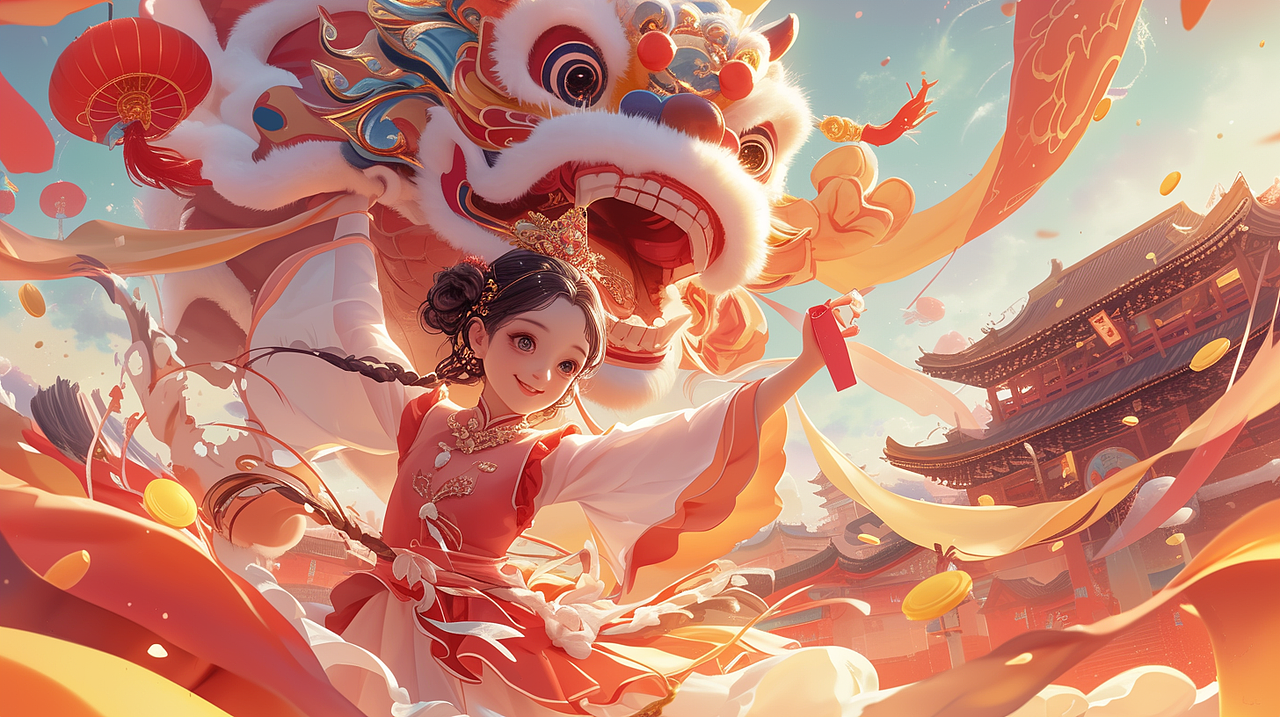 #Midjourney# AI绘：驯龙少女 醒狮庙会（图ZMzYxMzI4NjE2） - AI作品 - 站酷设计师lining2000原创素材 - 站酷ZCOOL